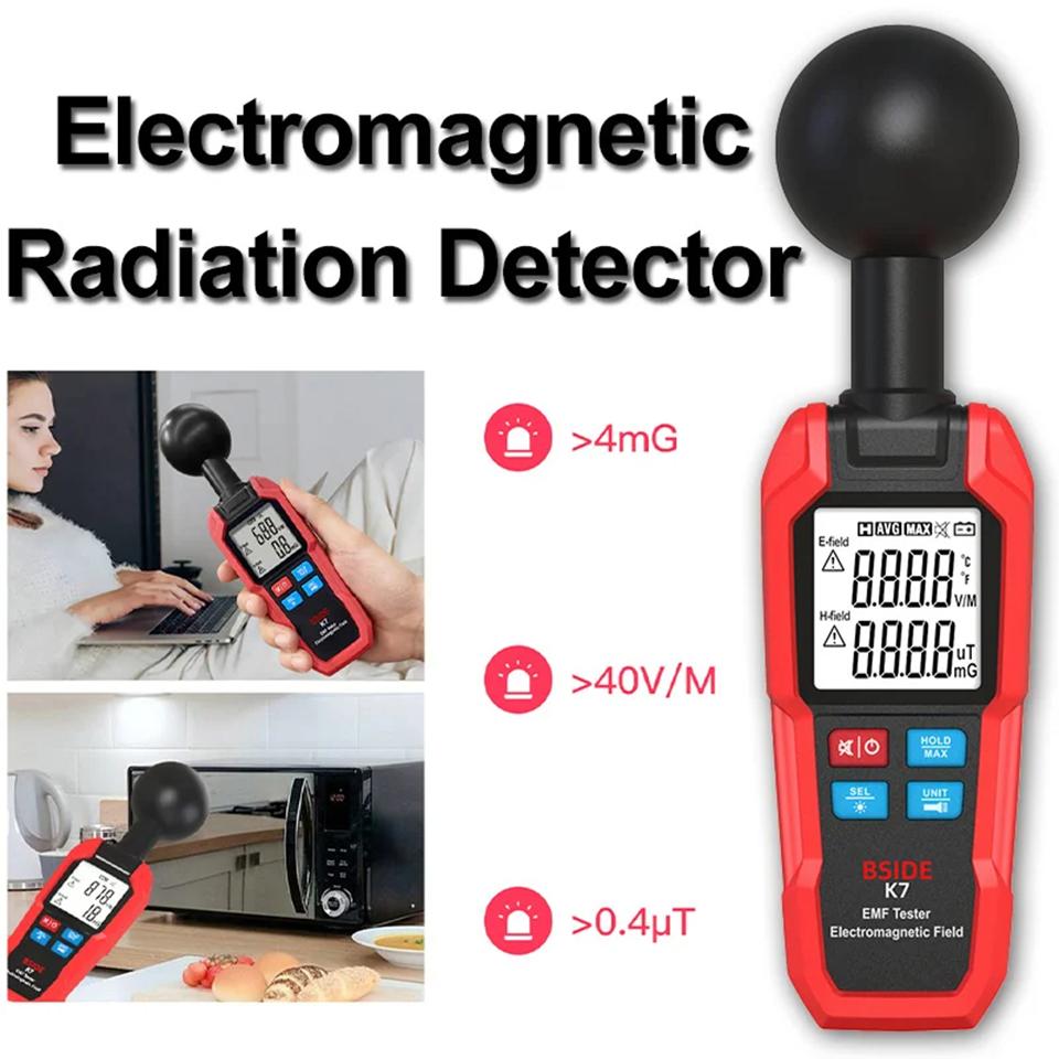 Измеритель электромагнитного поля K7, детектор электромагнитного излучения, дозиметр Гейгера, тестер температуры/электрического поля/магнитного поля, радиационный тестер
